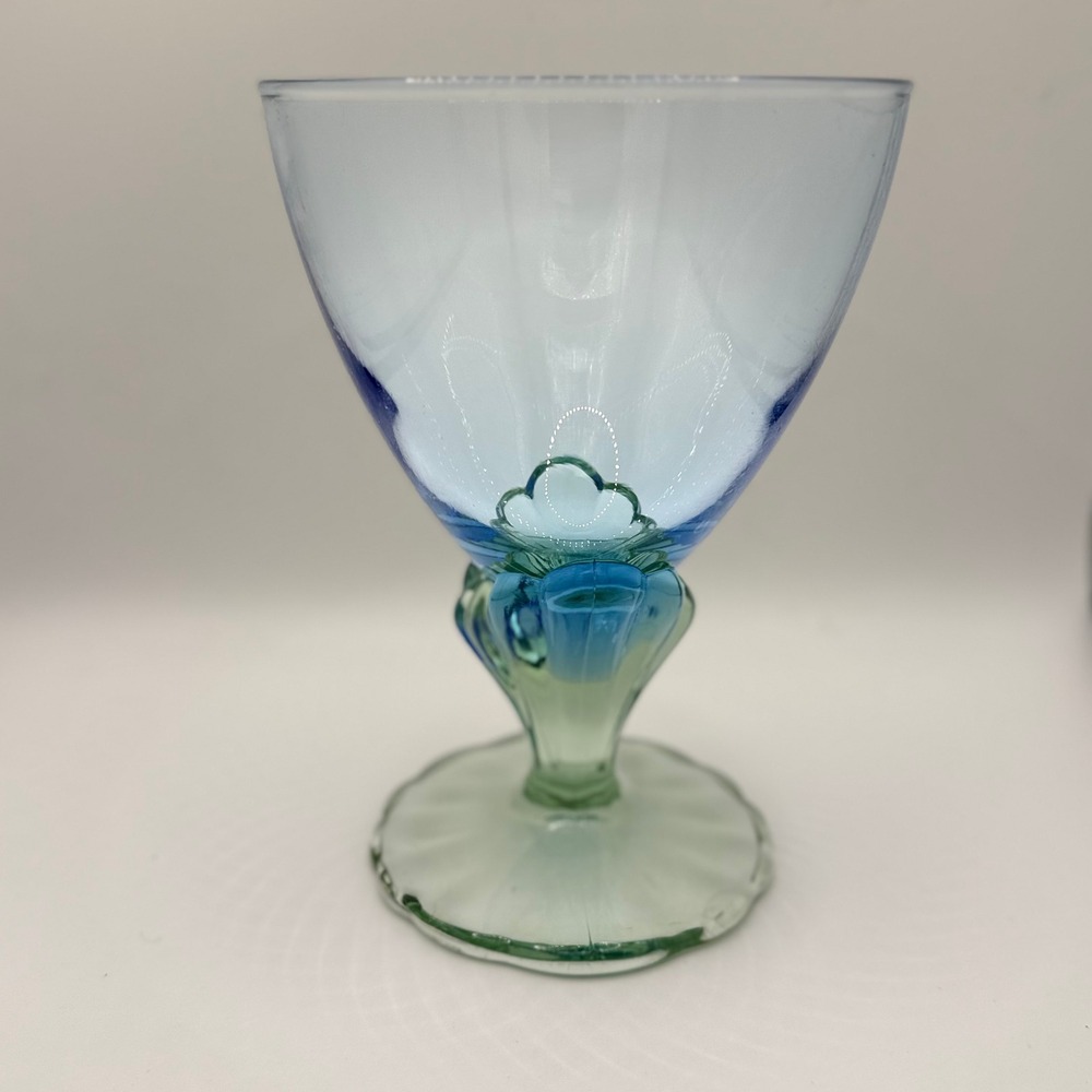 Single Bormioli Rocco Italy Blue Green Tone Glass Goblet Water Wine‎ Stemware 6"